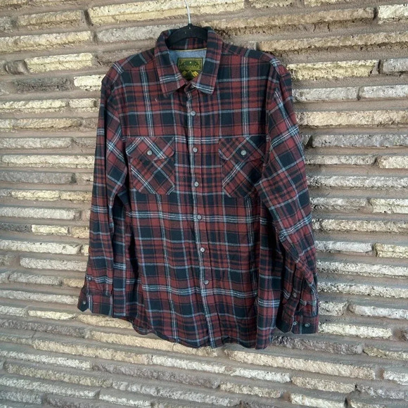 Anchorage Expedition Red Black Plaid Cotton Flannel Button Front Shirt Large - Picture 4 of 5